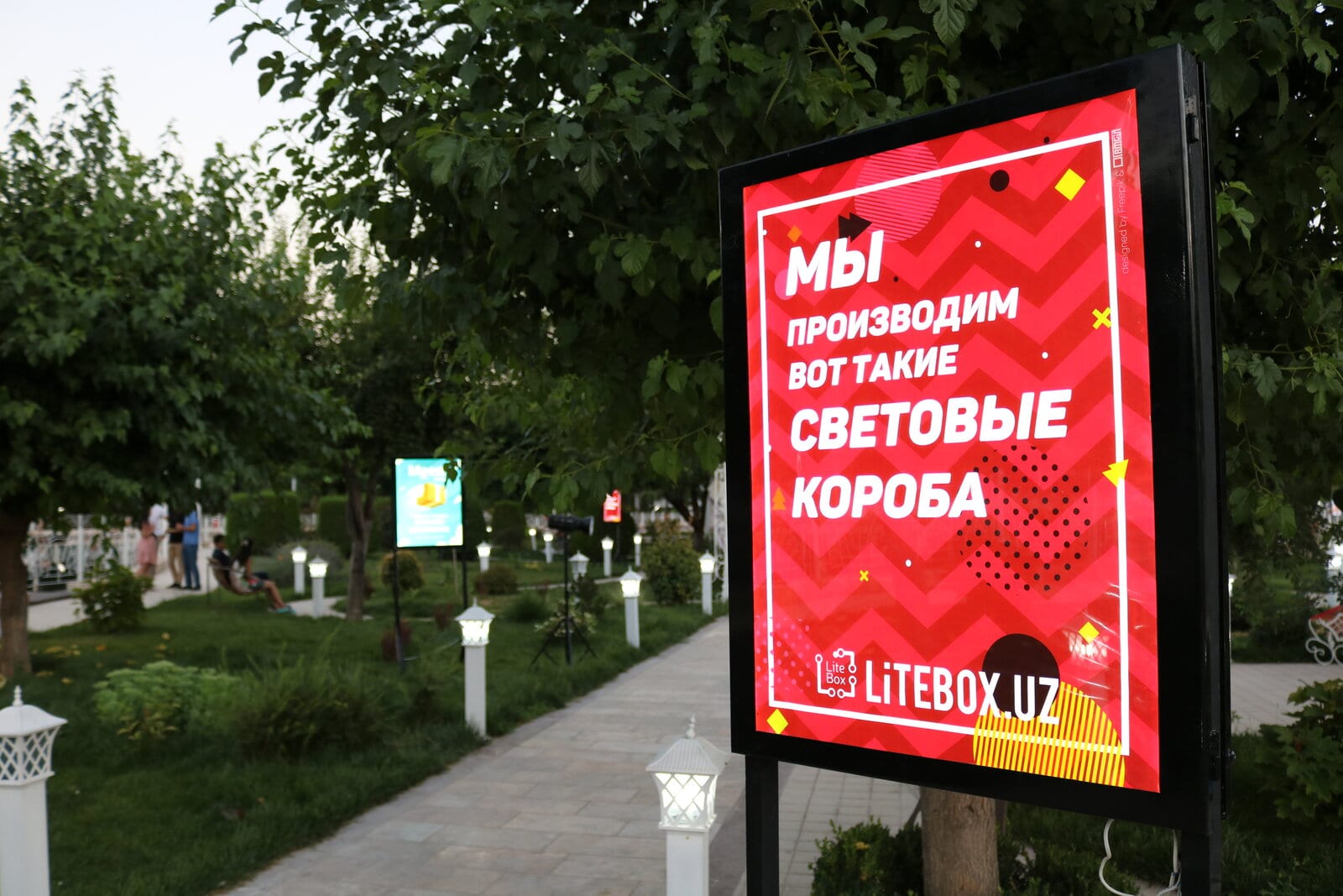 Ситилайт LiteBox.uz в парке, вечер